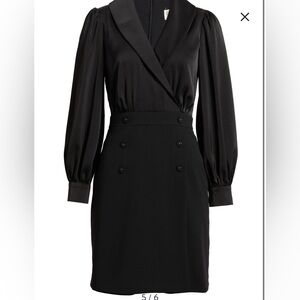 Eliza J Shawl Collar Balloon Sleeve Dress Black Dress size 6 NWT*